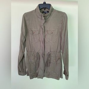 Black Label - Olive zip/snap up top with drawstring cinch waist - size S